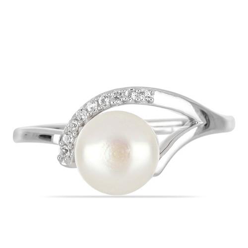 BUY NATURAL WHITE FRESHWATER PEARL GEMSTONE  STYLISH RING IN STERLING SILVER